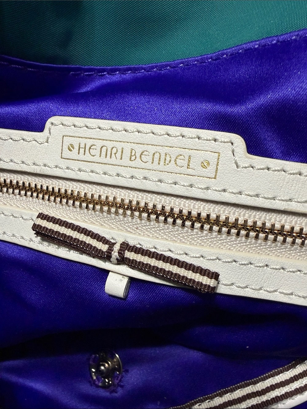 Henri Bendel New York Teal Jetsetter Hand Bag/Satchel/Backpack Purple Lining - Picture 6 of 11